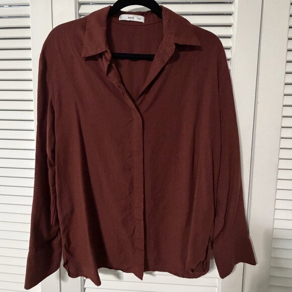 Mango Dark Red Button Down Shirt Size Medium (M) - Picture 2 of 6